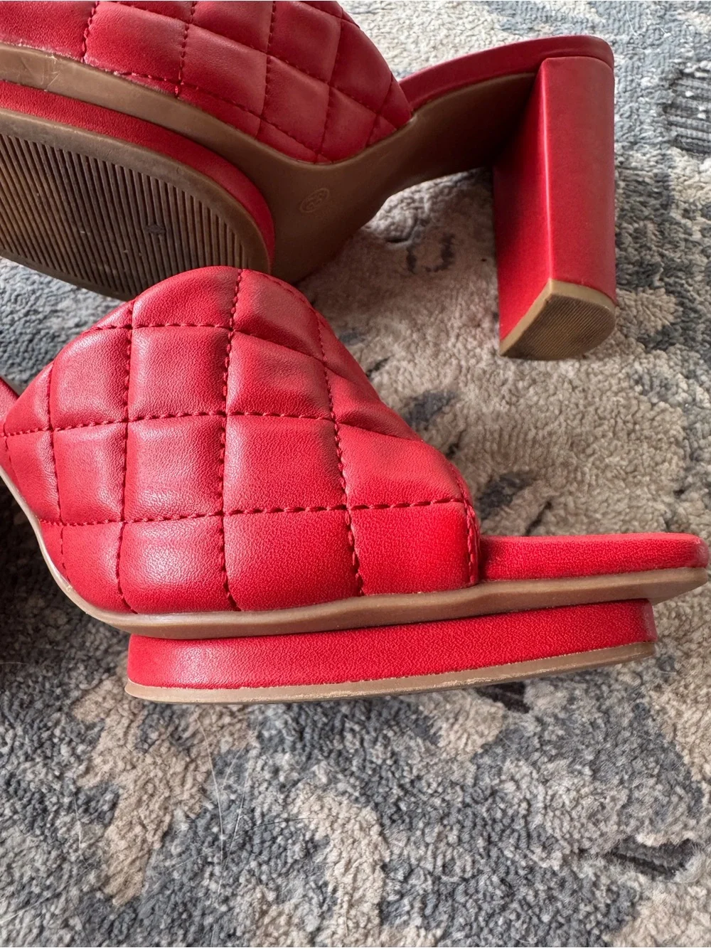 Wild DIVA Lounge Quilted Red Block Heel Mules Slide Sandals